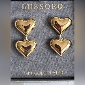 Lussoro Women's Double Heart 18KT Gold Plated Drop Earring